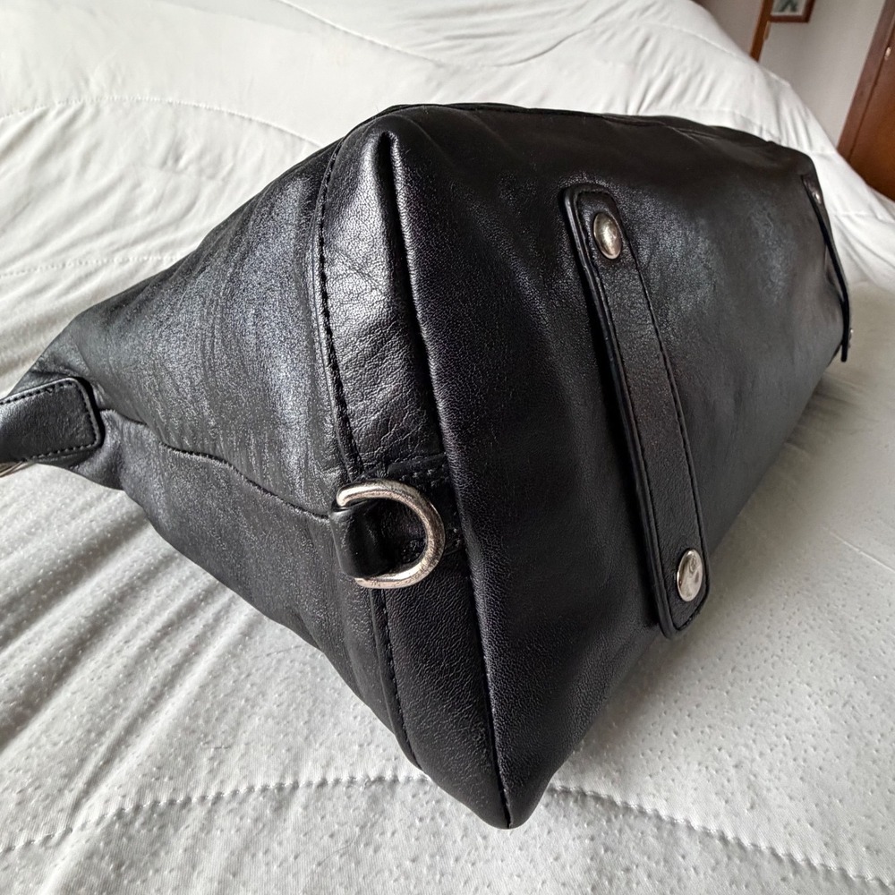 Coach Ashley Black Leather Shoulder Bag Satchel Purple Lining F15447 - Picture 12 of 14